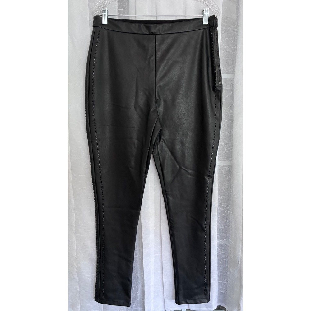 Karl Lagerfeld Paris Black Faux Leather Studded Side Seam Skinny Pants Size 12